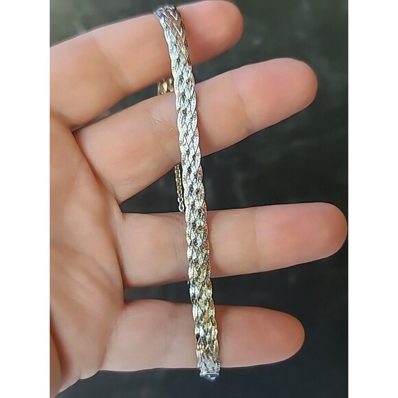 925 Sterling Silver Adjustable Woven Chain Bracelet Vintage - Picture 3 of 10